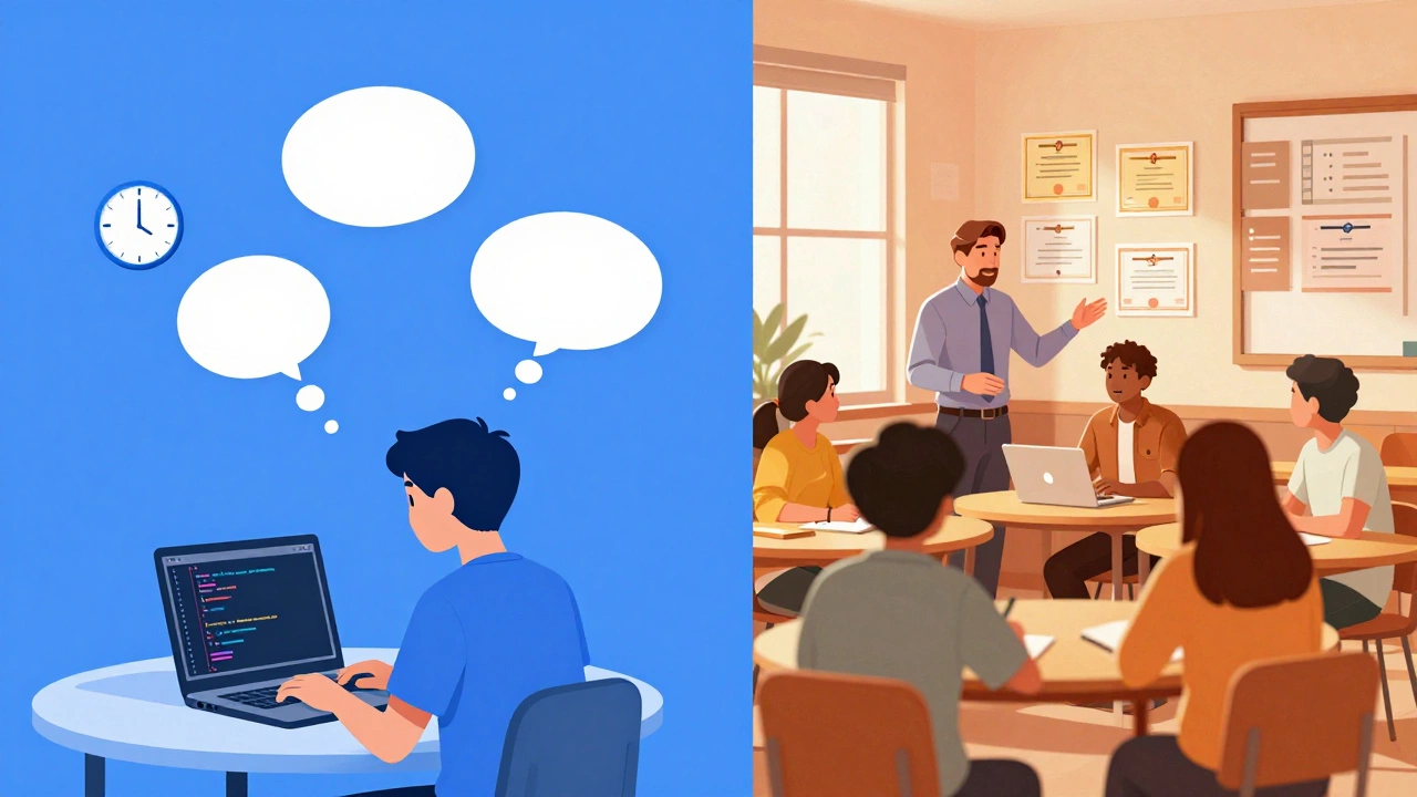 Split scene: isolated learner vs. supported students in a learning community.