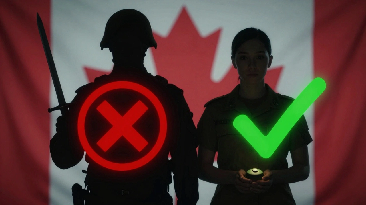 Split image of weapon offense vs. minor shoplifting with symbols