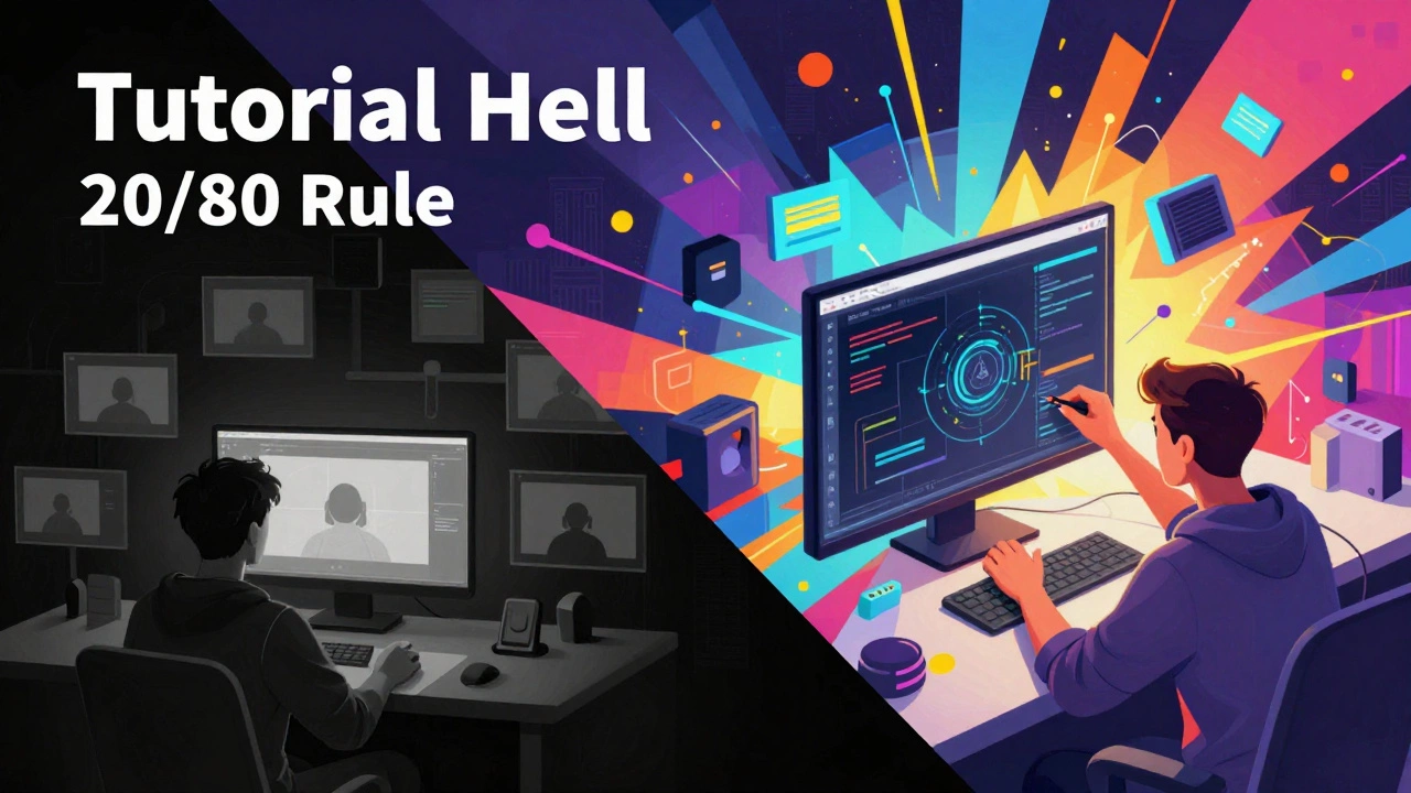 Digital art showing the transition from passive video watching to active project creation.