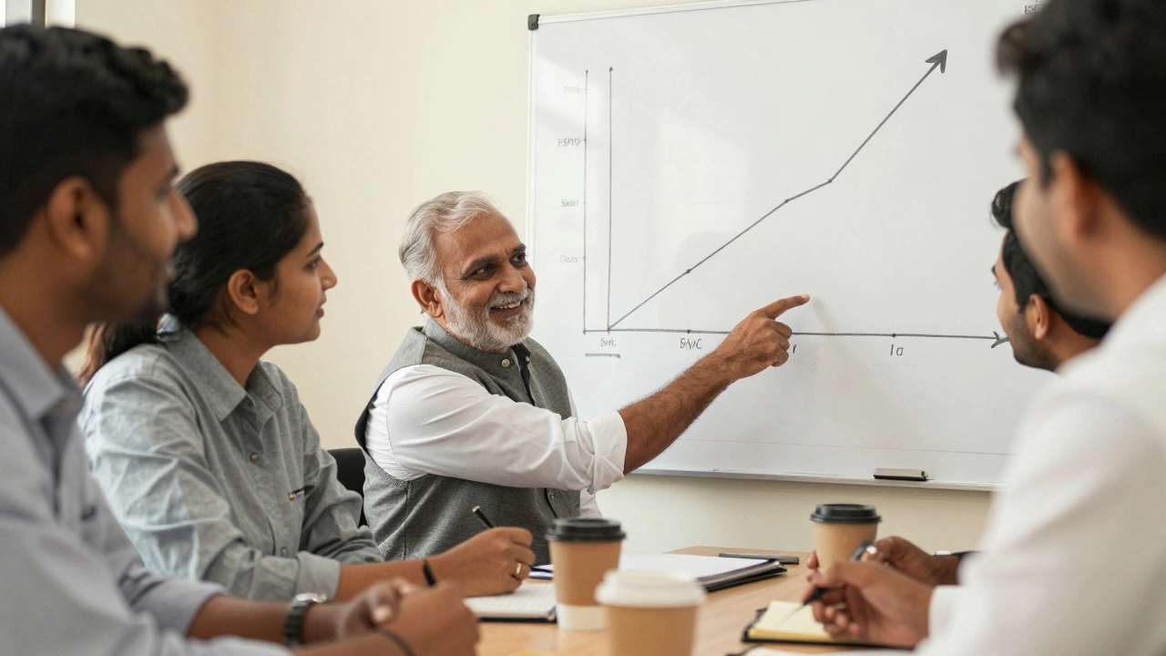 Government employees discussing career growth in a meeting
