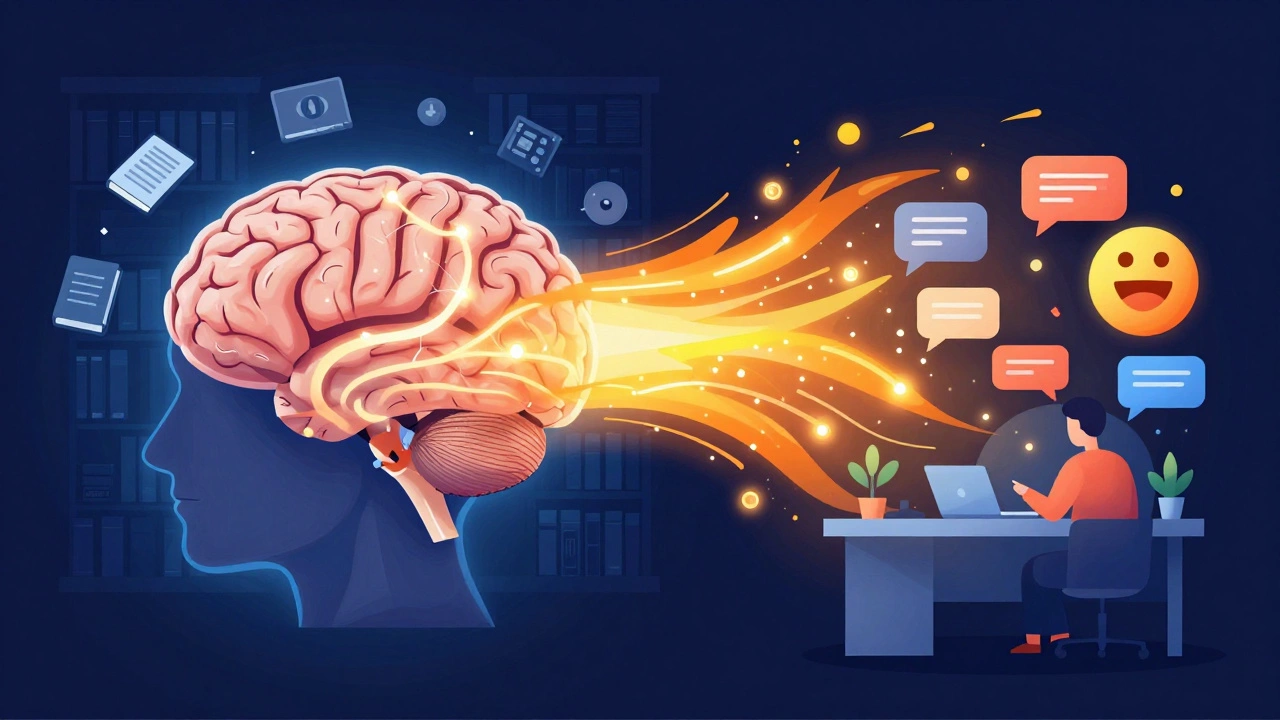 Illustration of brain neural pathways shifting from passive to active learning