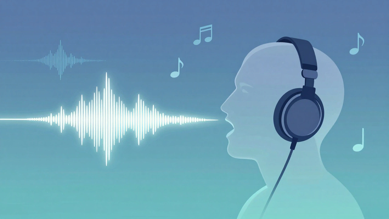 Illustration of shadowing technique with sound waves entering mouth