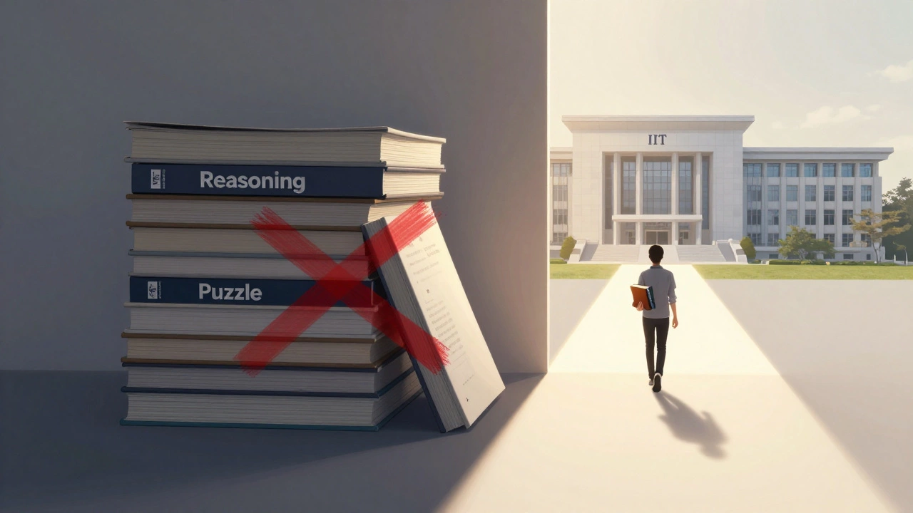 Student choosing core science books over generic reasoning puzzles.