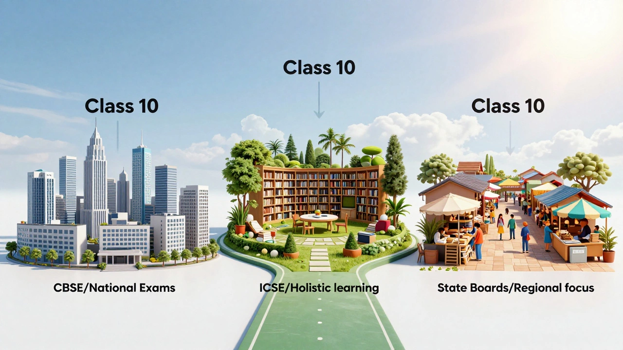 Three diverging paths symbolizing different education board choices