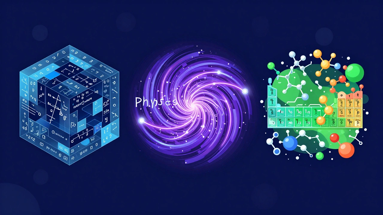 Abstract illustration of Math, Physics, and Chemistry concepts