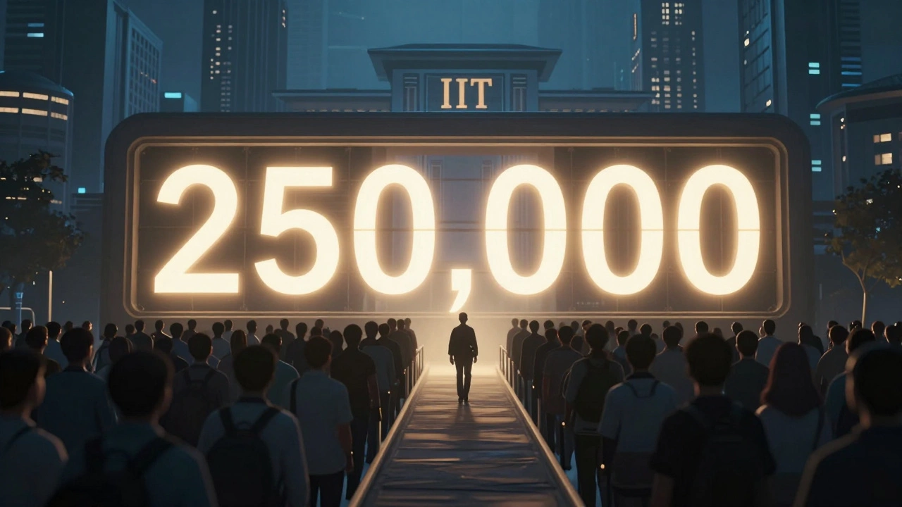 Abstract image of students passing through a 250k rank gateway