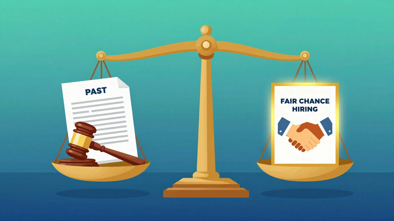 Balance scale weighing legal records against rehabilitation certificates