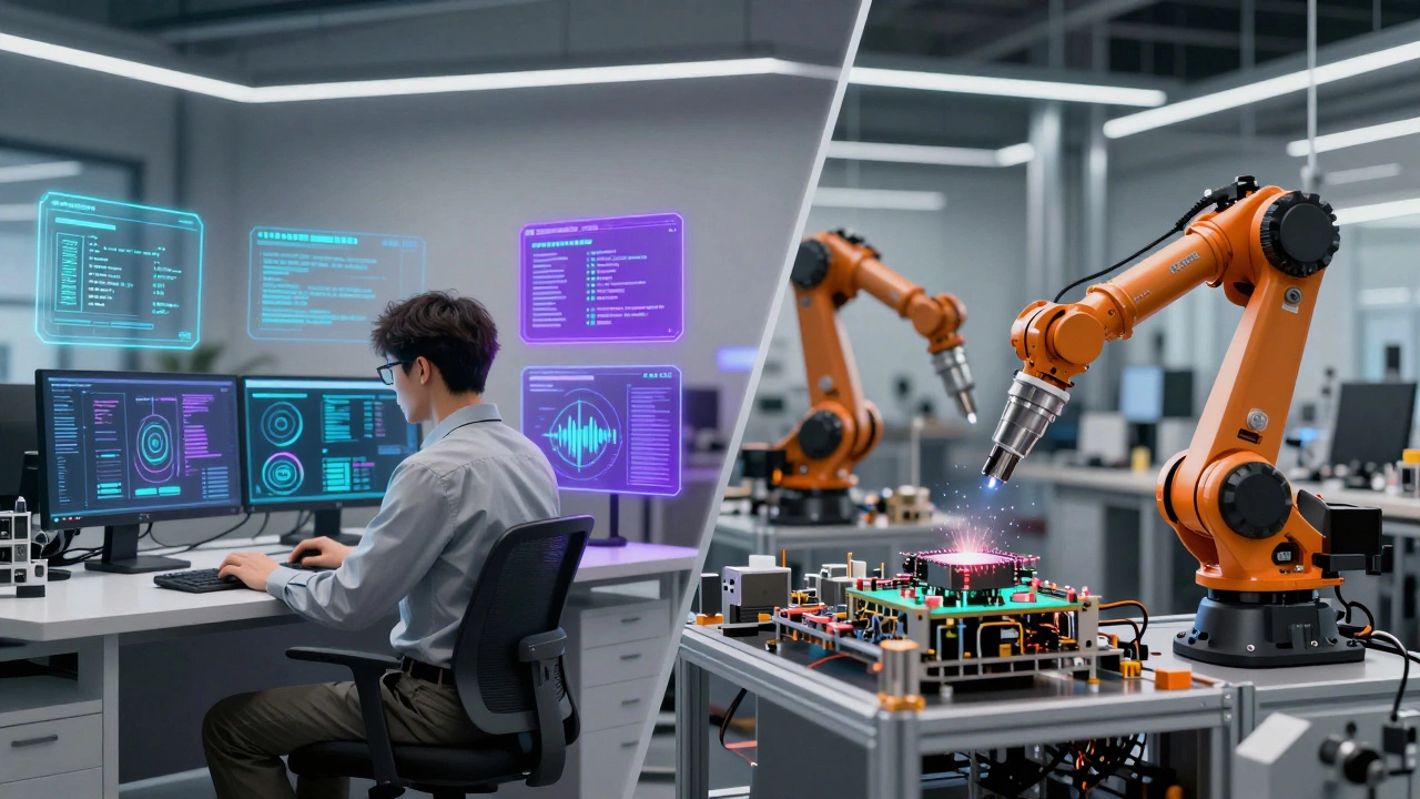 Split view of software coding and hardware engineering environments