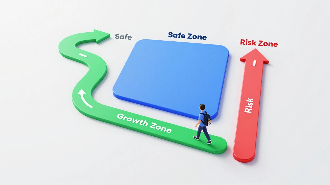 Abstract roadmap illustrating safe, growth, and risk zones for exam prep