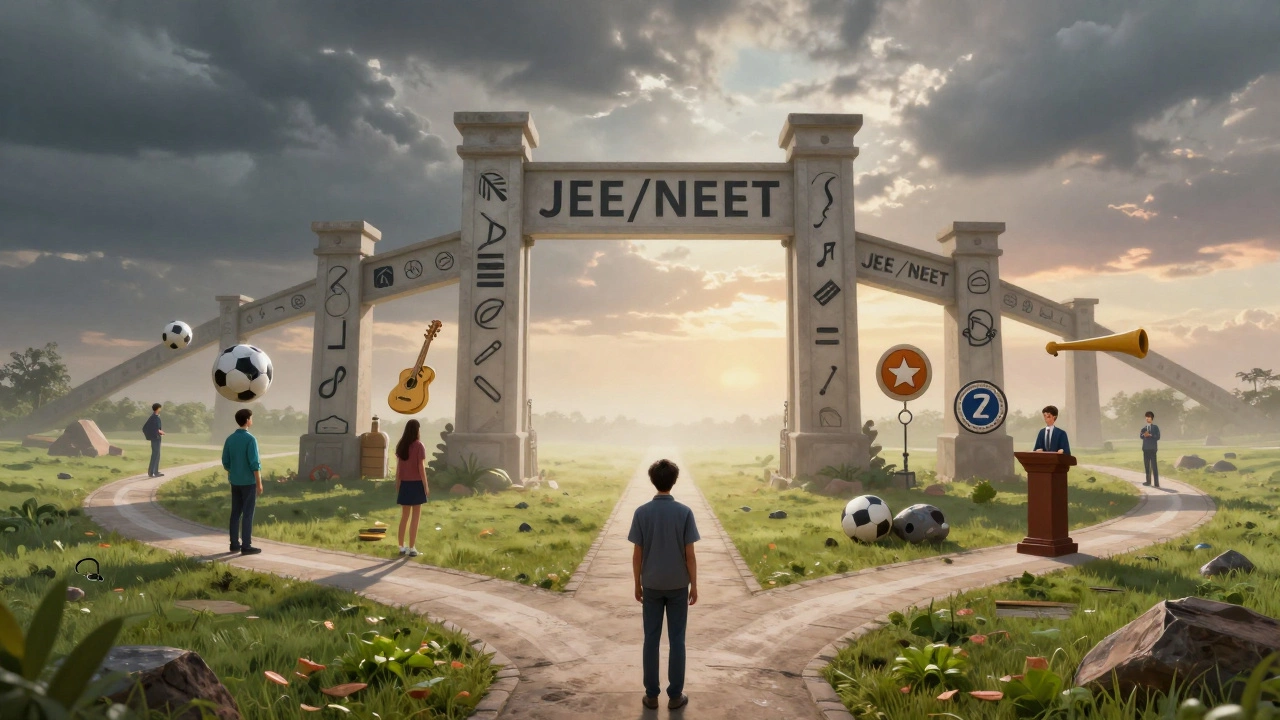 Student choosing between single exam gate and diverse activities path