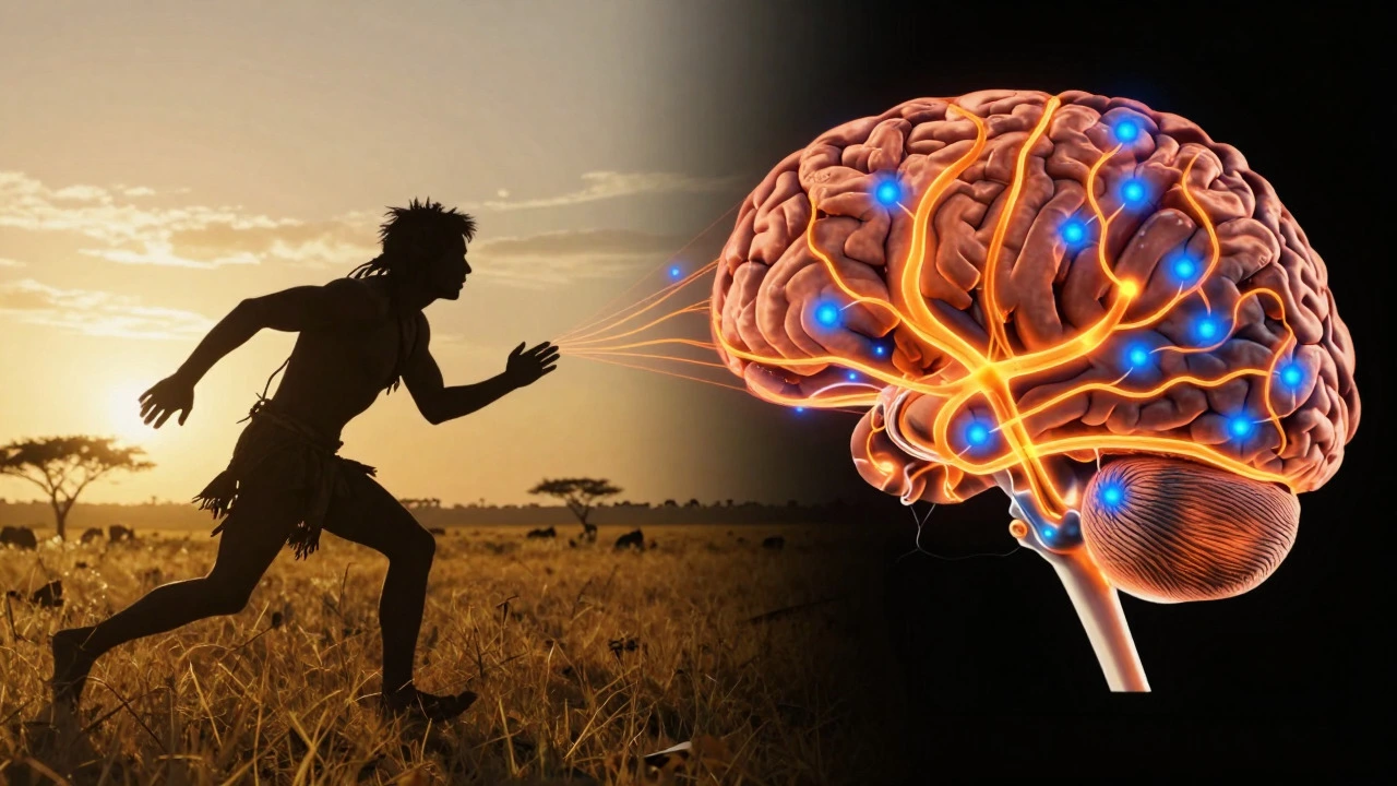 Art blending ancient hunter instincts with modern brain chemistry during exams