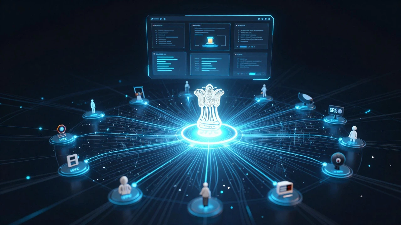 Digital illustration showing data flow from central government sources to job portals