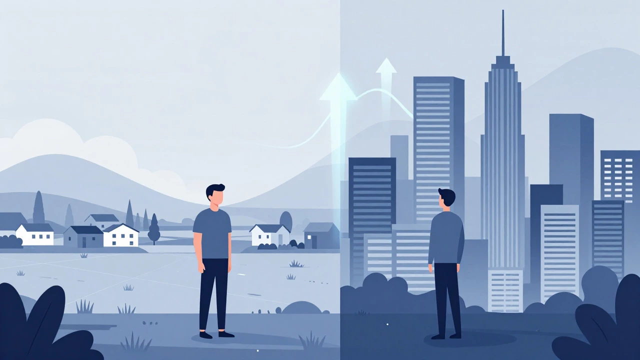 Illustration comparing rural and urban living costs