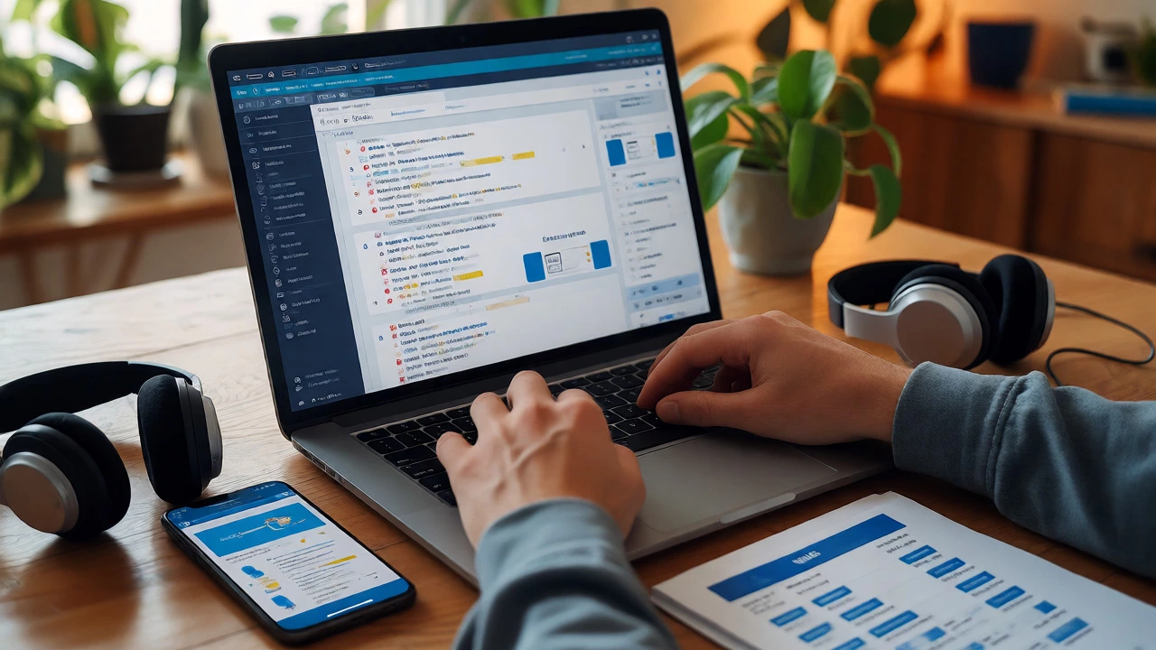 Developer building accessible eLearning content on laptop